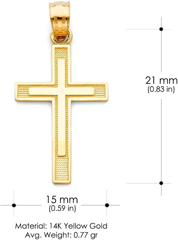 Real 14K Solid Gold Polished Cross Pendant Necklace With 0.9mm Wheat Chain in 16-24 Inches