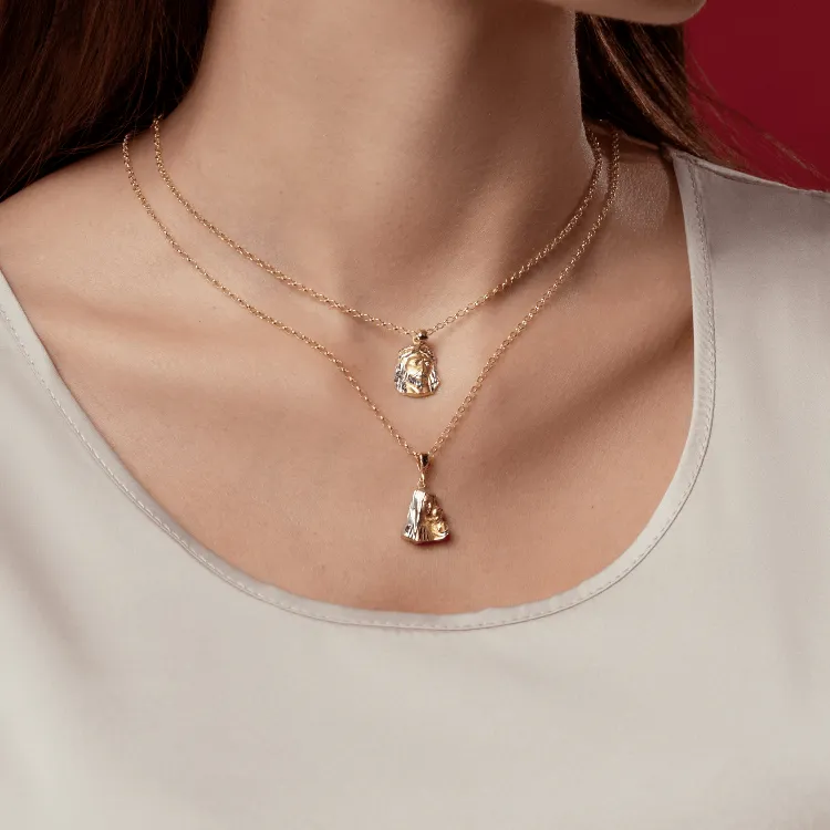 Real Gold 3D Mama Mary 2 Color Pendant With Holo Rolo Chain Necklace 1899 CWP 1895