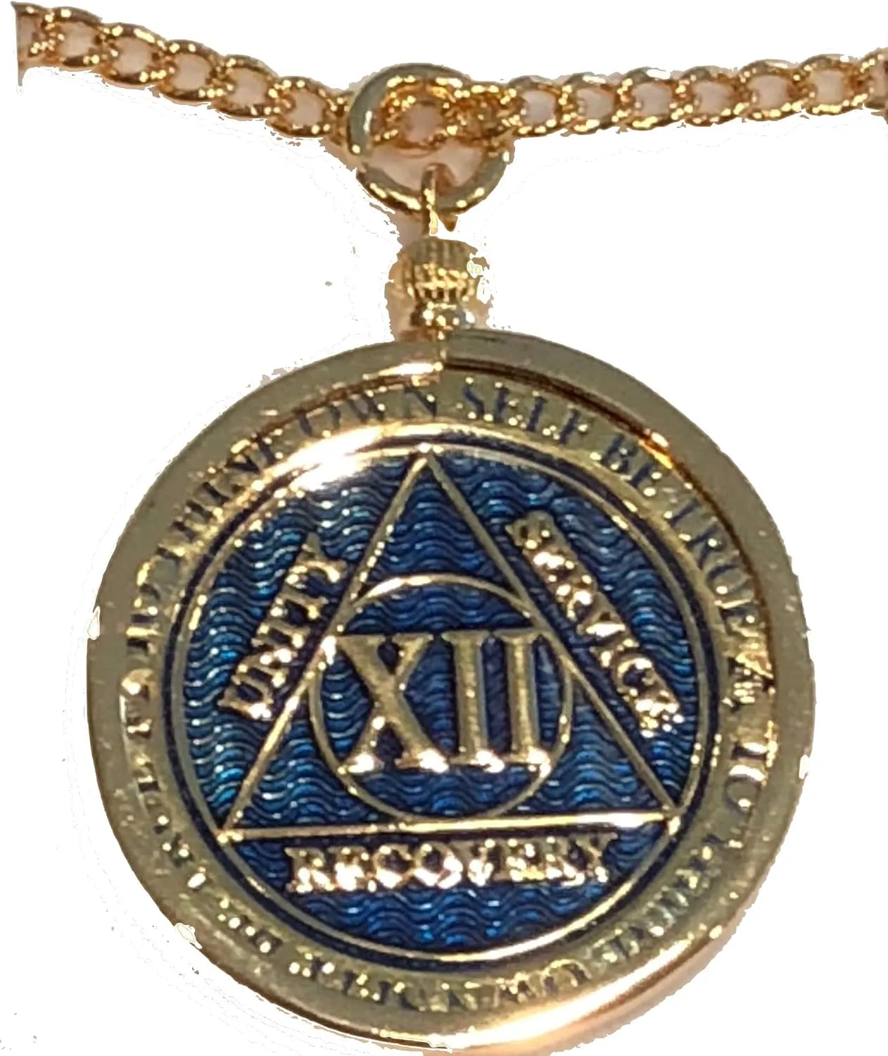 RecoveryChip 33x3mm Reflex or Elegant AA Medallion Sobriety Chip Holder 22" Necklace 18k Gold Plated