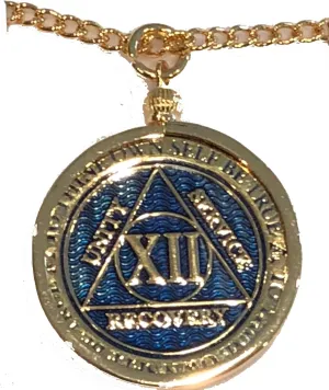 RecoveryChip 33x3mm Reflex or Elegant AA Medallion Sobriety Chip Holder 22" Necklace 18k Gold Plated