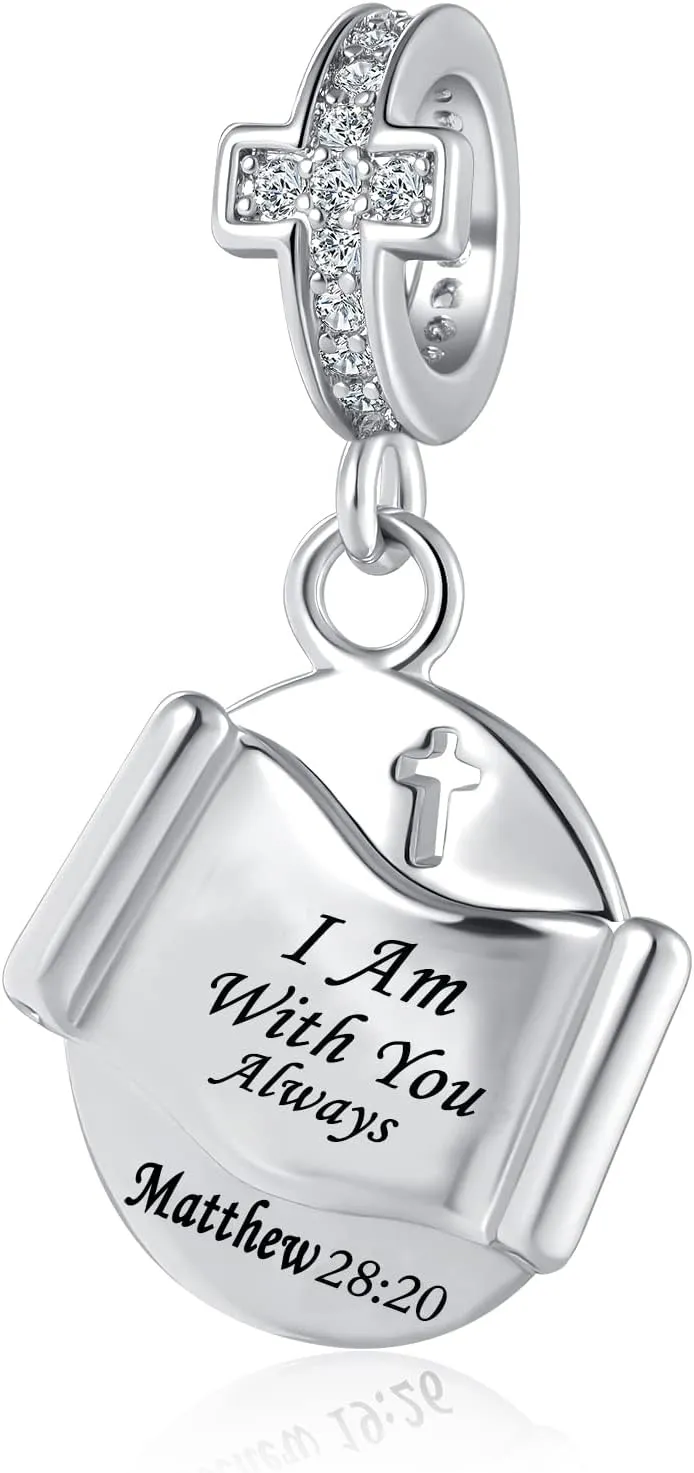 Religious Cross Charm Prayer Bible Christian Keep Faith Dangle Bead for Women Pandora Bracelets