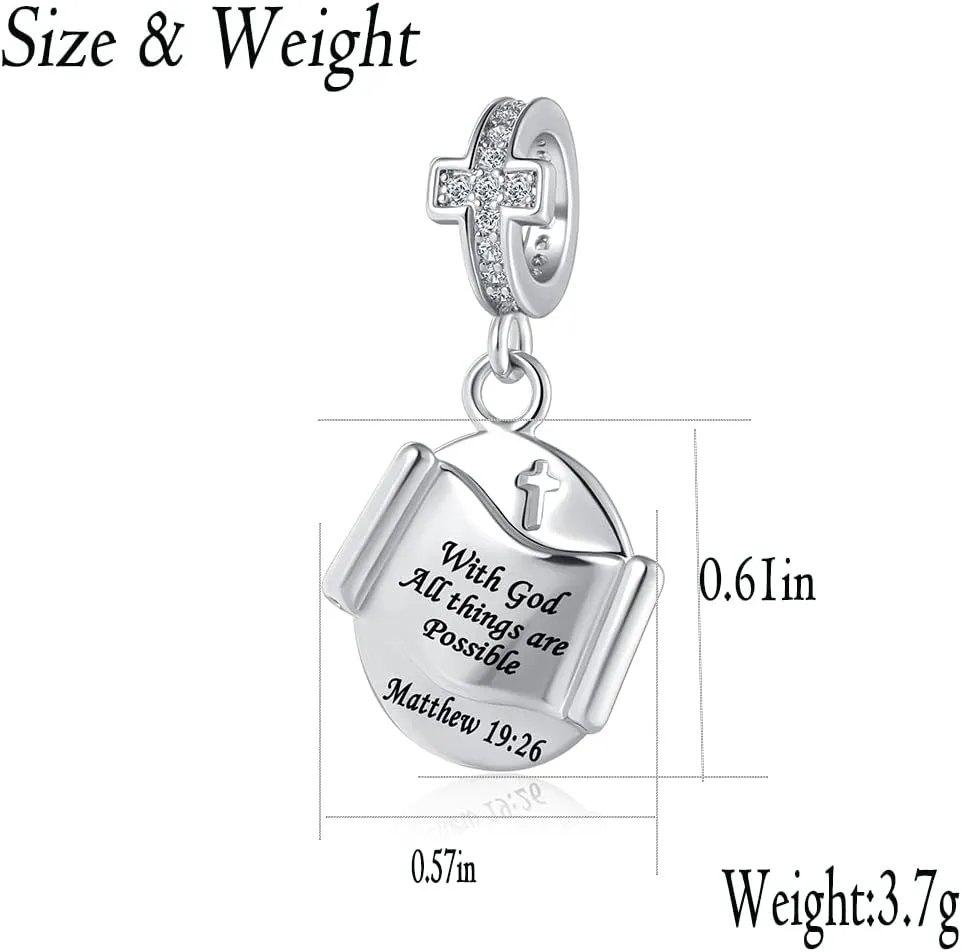 Religious Cross Charm Prayer Bible Christian Keep Faith Dangle Bead for Women Pandora Bracelets