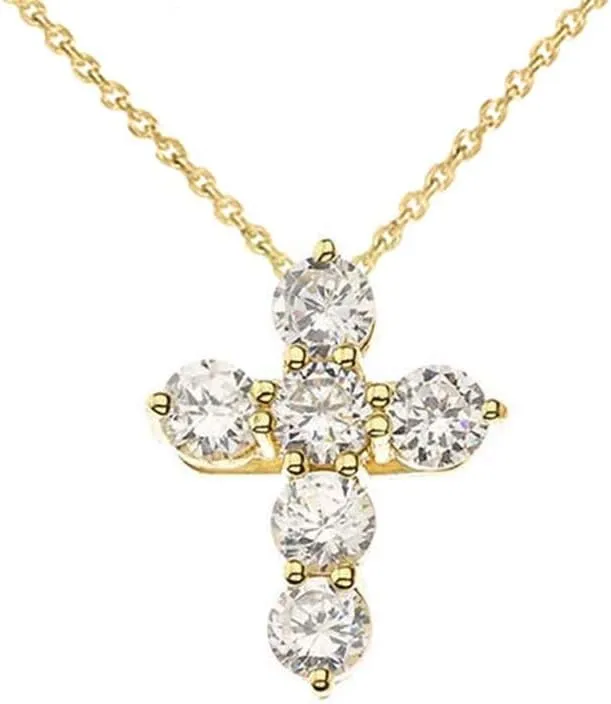 Religious Jewelry Elegant 14k Yellow Gold CZ-Accented Cross Pendant Necklace Sizes Mini-Small