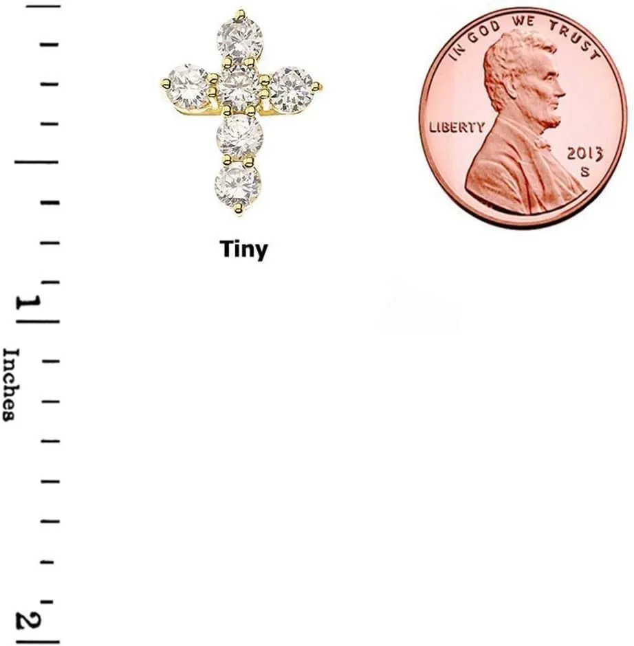 Religious Jewelry Elegant 14k Yellow Gold CZ-Accented Cross Pendant Necklace Sizes Mini-Small