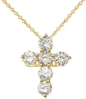 Religious Jewelry Elegant 14k Yellow Gold CZ-Accented Cross Pendant Necklace Sizes Mini-Small