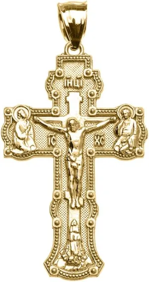 Religious Jewelry Elegant Russian Orthodox Save and Protect Cross Pendant in 10k Yellow Gold