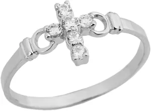 Religious Jewelry Elegant Sterling Silver CZ Christian Cross Ring