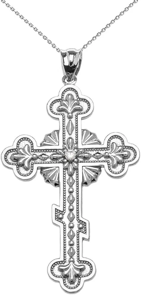 Religious Jewelry Solitaire Cubic Zirconia Elegant Eastern Orthodox Cross Pendant Necklace in Sterling Silver 20"
