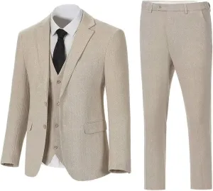 Retro 3 Pieces Slim Fit Boy Suit Tweed Herringbone Formal Stylish Vest Tuxedo Pants Wedding Homecoming Dress Wear Set