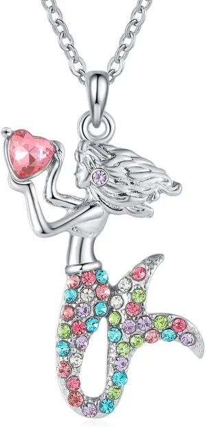 RFTWXHPN Mermaid Crystal Necklace for Women - Birthstone Mermaid Costume Cosplay Jewelry - Accessories for Women's Birthday & Holiday Parties