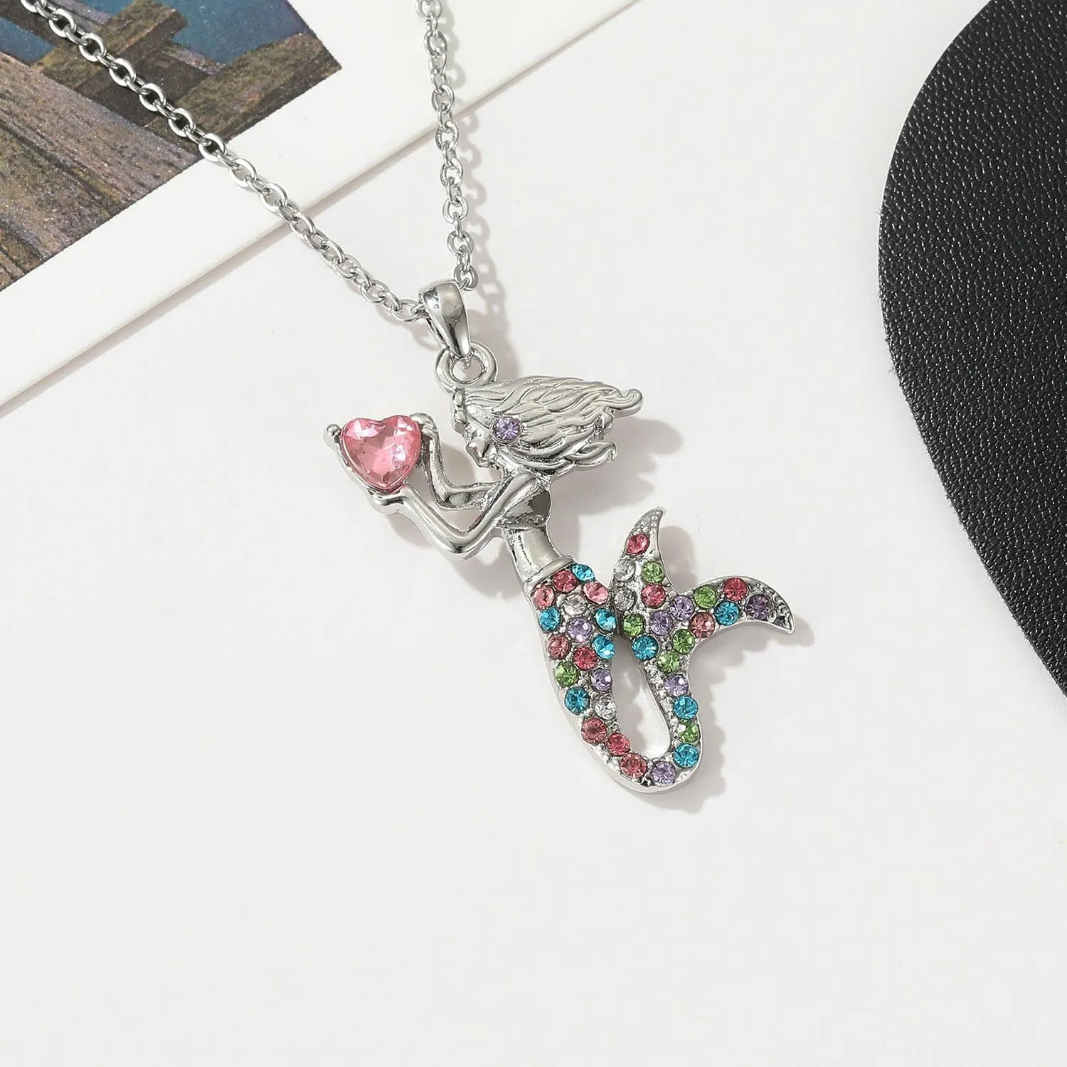 RFTWXHPN Mermaid Crystal Necklace for Women - Birthstone Mermaid Costume Cosplay Jewelry - Accessories for Women's Birthday & Holiday Parties
