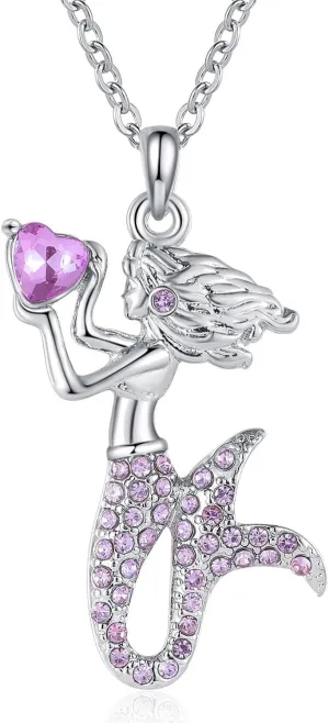 RFTWXHPN Mermaid Crystal Necklace for Women - Birthstone Mermaid Costume Cosplay Jewelry - Accessories for Women's Birthday & Holiday Parties