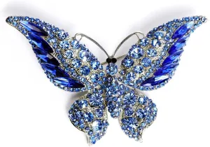 Rhinestone Butterfly Brooch Pin for Women Girls Fashion Exquisite Big Blue Crystal Empress Monarch Winged Brooches Lapel Pins Elegant Dress Accessories Wedding Christmas Birthday Jewelry Gift