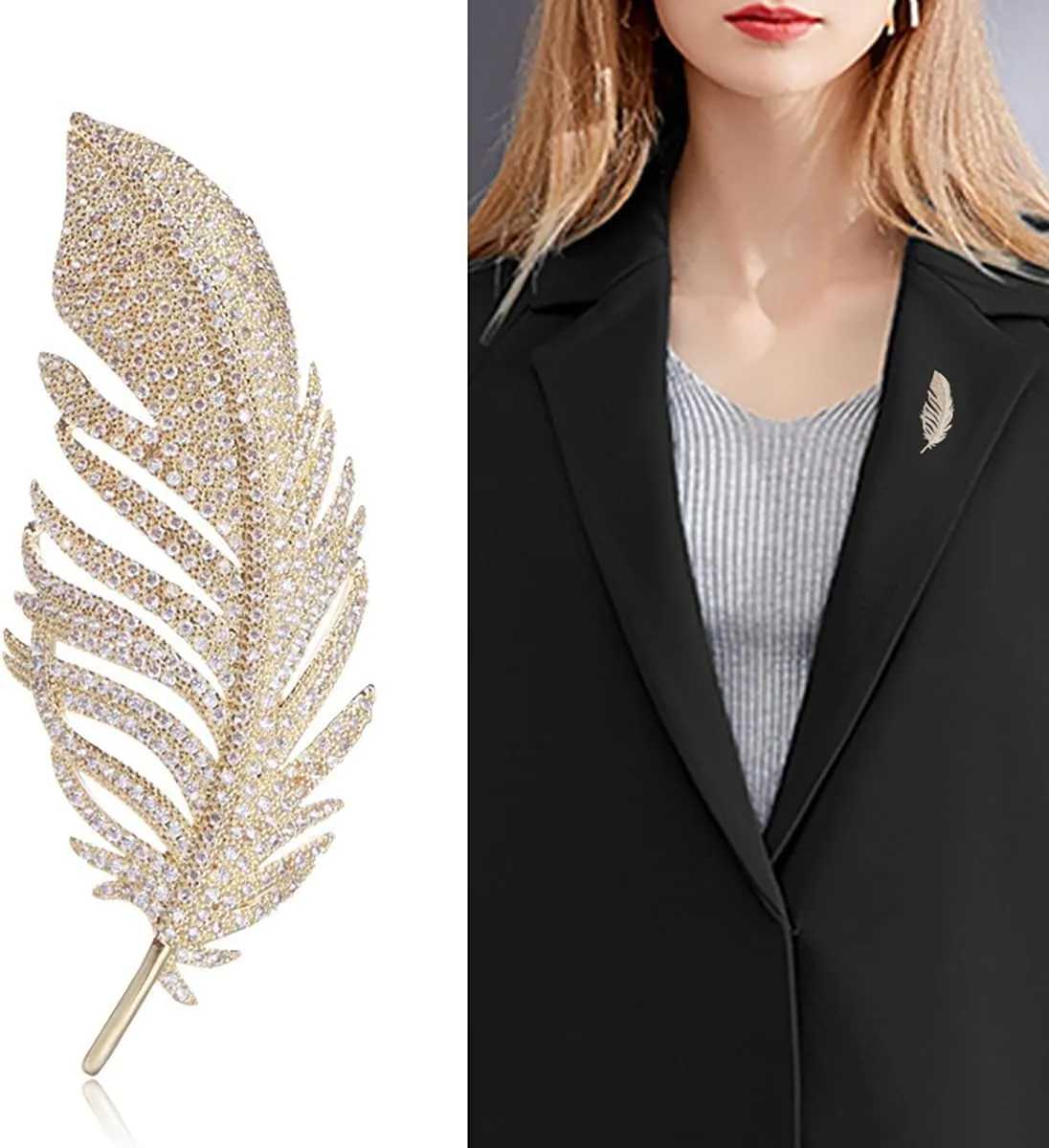 Rhinestone Feather Brooch Pin for Women Elegant Crystal Exquisite Leaf Brooch Gold Silver Crystal Feather Leaf Pearl Brooch Lapel Pins Clothing Bag Hat Dress Jewelry Accessories Birthday Wedding Dance Party Jewelry