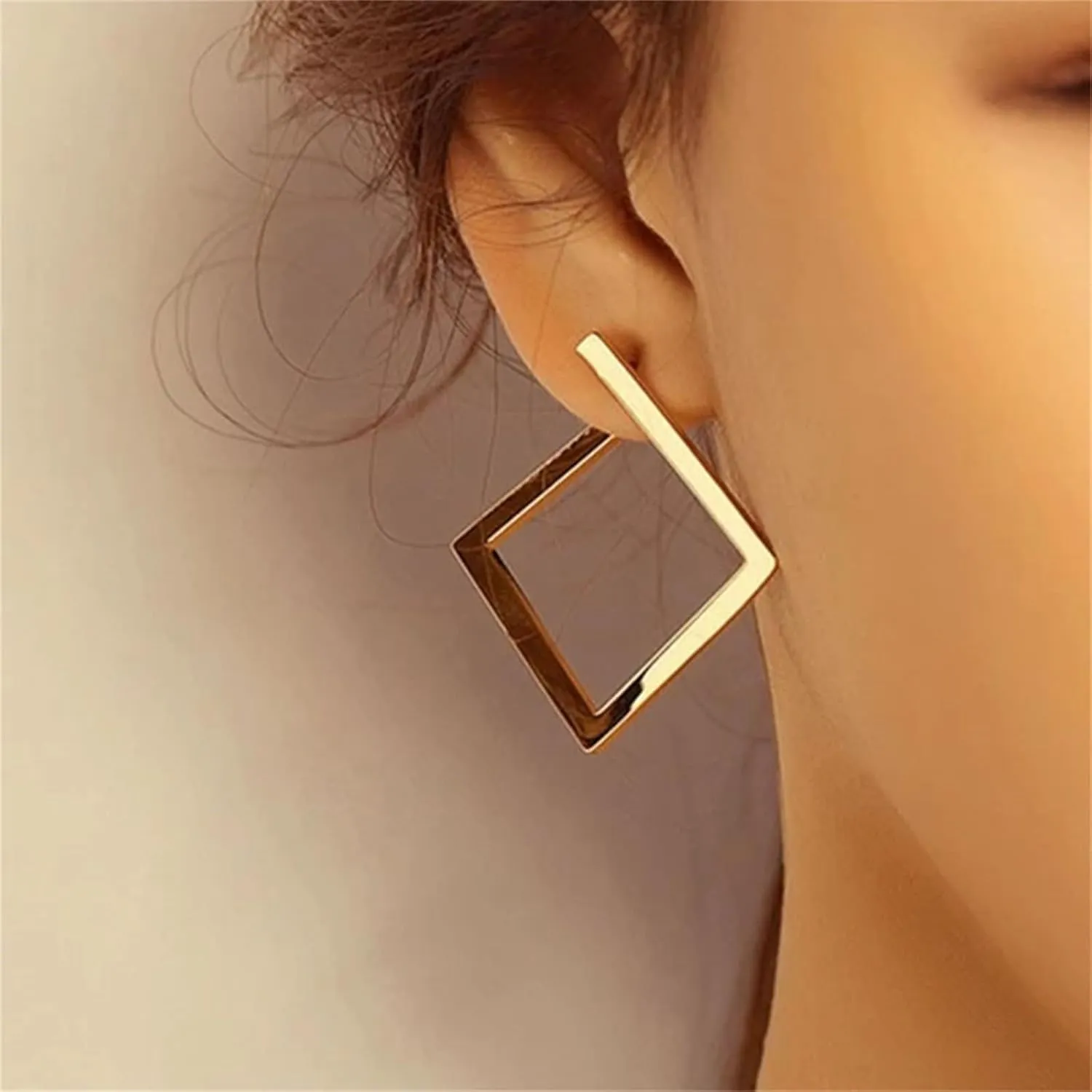 Rhombus Geometric Earrings for Women Gold Silver Plated Boho Statement Hollow Out Square Shaped Polished Lightweight Stud Earrings for Minimalist Prom Party Holiday Everyday Jewelry Gifts
