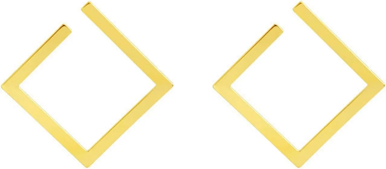 Rhombus Geometric Earrings for Women Gold Silver Plated Boho Statement Hollow Out Square Shaped Polished Lightweight Stud Earrings for Minimalist Prom Party Holiday Everyday Jewelry Gifts