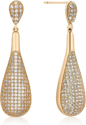 Richapex 18K Gold Plated Dangle Earrings for Women, Teardrop Earrings for Women, Dainty Cubic Zirconia Hoop Earrings, Hypoallergenic, Anniversary Birthday Gifts for Women