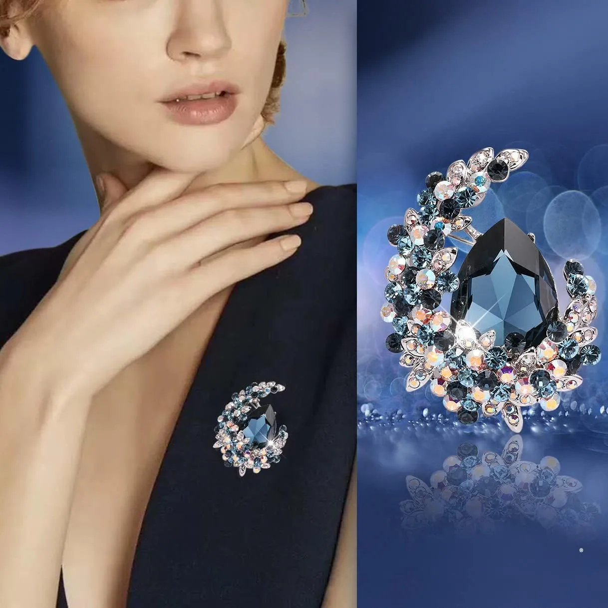 Richapex Elegant Crystal Tulip Rose Brooch Pin,Cubic Zirconia Fashion Crystal Jewelry Women's Brooch Pin