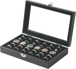 Ring Organizer Box for Jewelry,Rings Cufflinks Storage Case,Small Jewelry Box for Travel, Pretty Gifts for Girls,Black (30 Slots)
