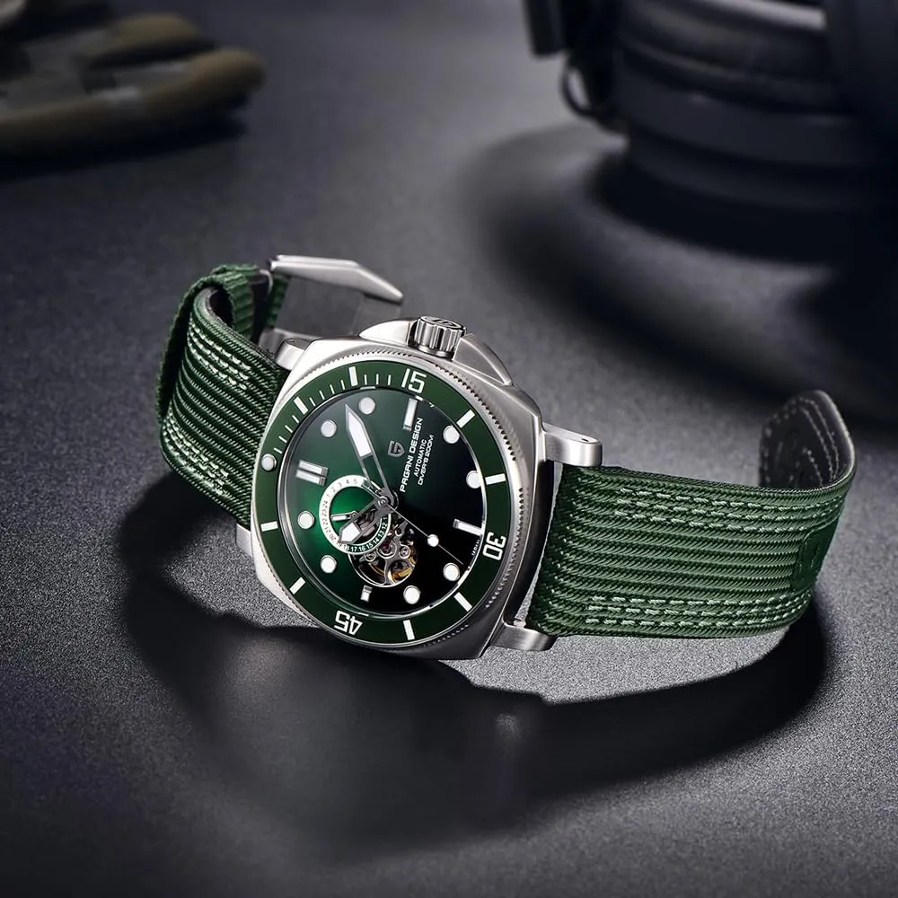 RollsTimi Pagani Design- Automatic Men's Watch, Casual Stainless Steel Bracelet with Stylish Sapphire Crystal, Nylon Strap NH39, PD1736