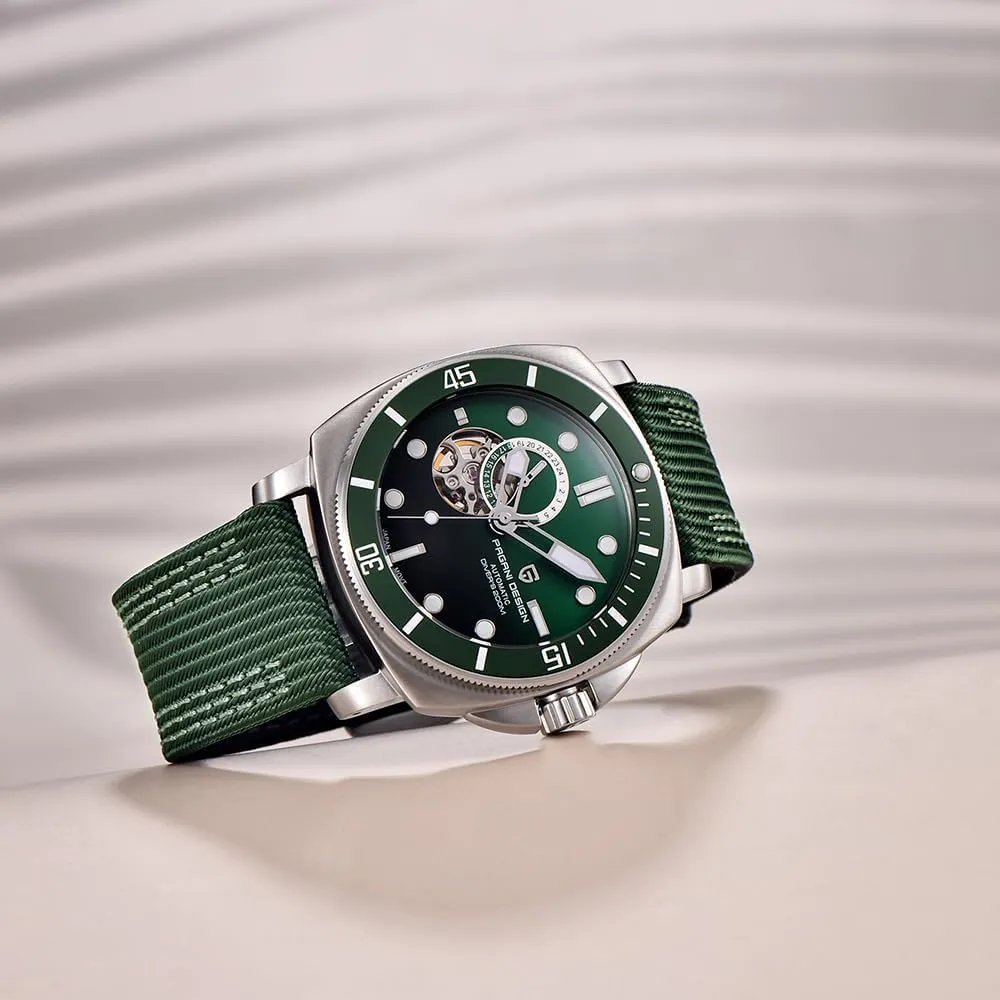 RollsTimi Pagani Design- Automatic Men's Watch, Casual Stainless Steel Bracelet with Stylish Sapphire Crystal, Nylon Strap NH39, PD1736