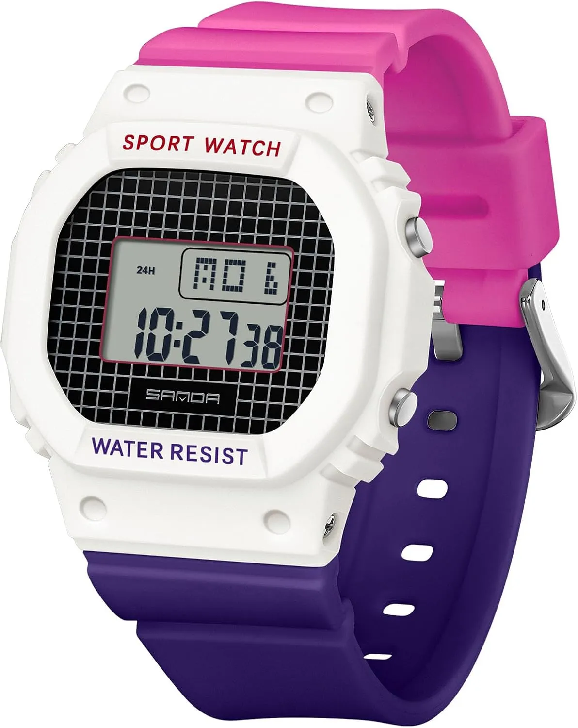 RORIOS Square Electronic Wrist Watch Casual Watch Fashion Multifunctional Digital Watches Waterproof Simple Wristwatch for Men Women White Rose