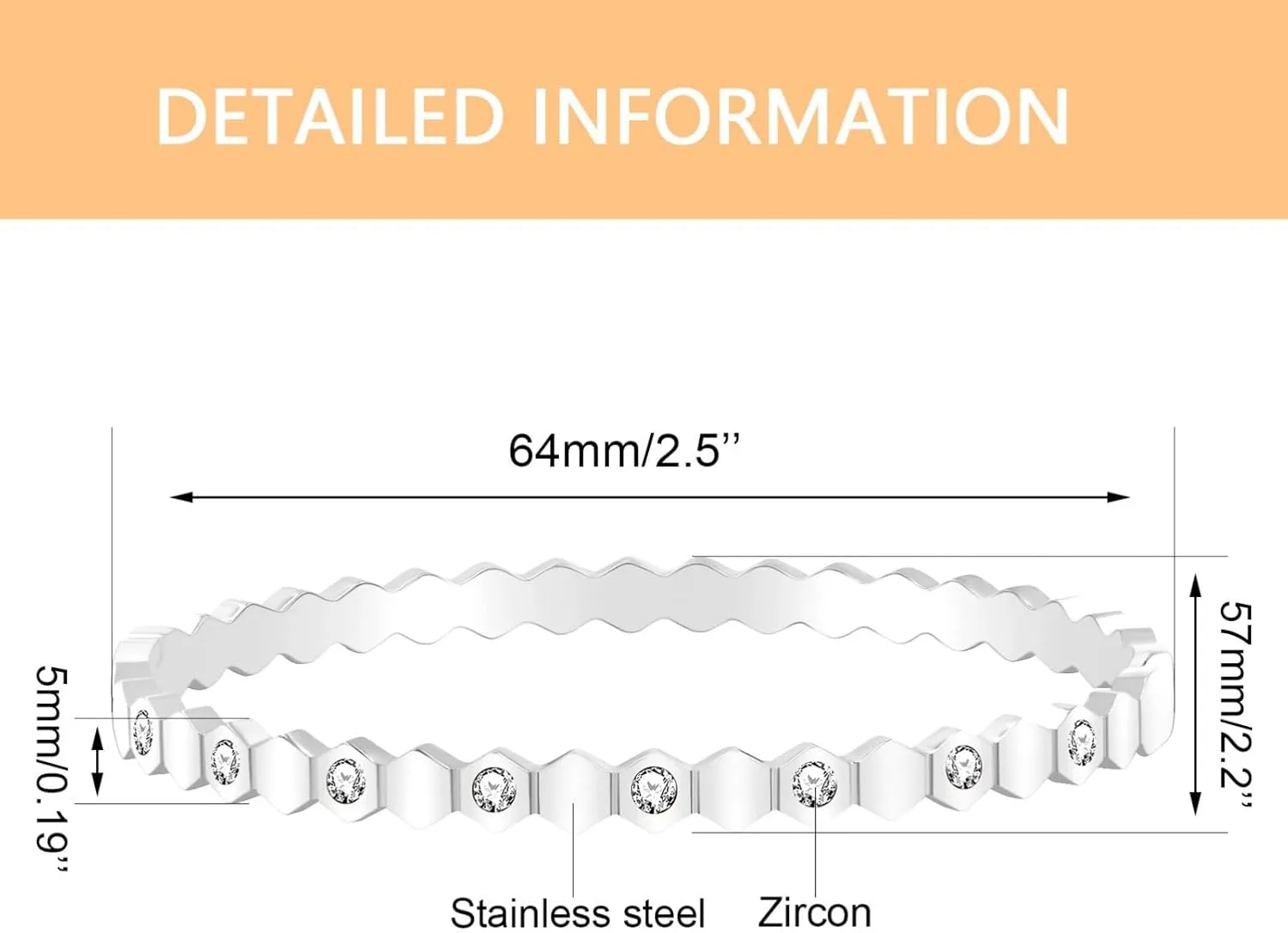 Rose Gold Plated Stainless Steel Cubic Zirconia Bracelets for Women - Honeycomb Hexagon Shape Bangle Bracelet 2.5 Inch YA4840