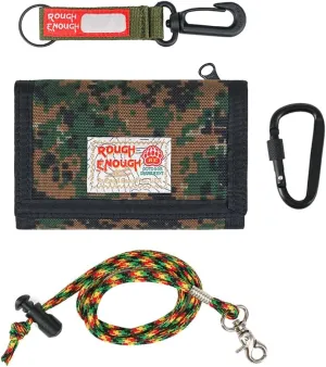 Rough Enough Kids Wallet for Boys Teen with Neck Lanyard Keychain Card Holder American Flag, Camo