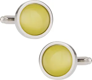 Round Yellow Catseye-Style Cufflinks with Presentation Box