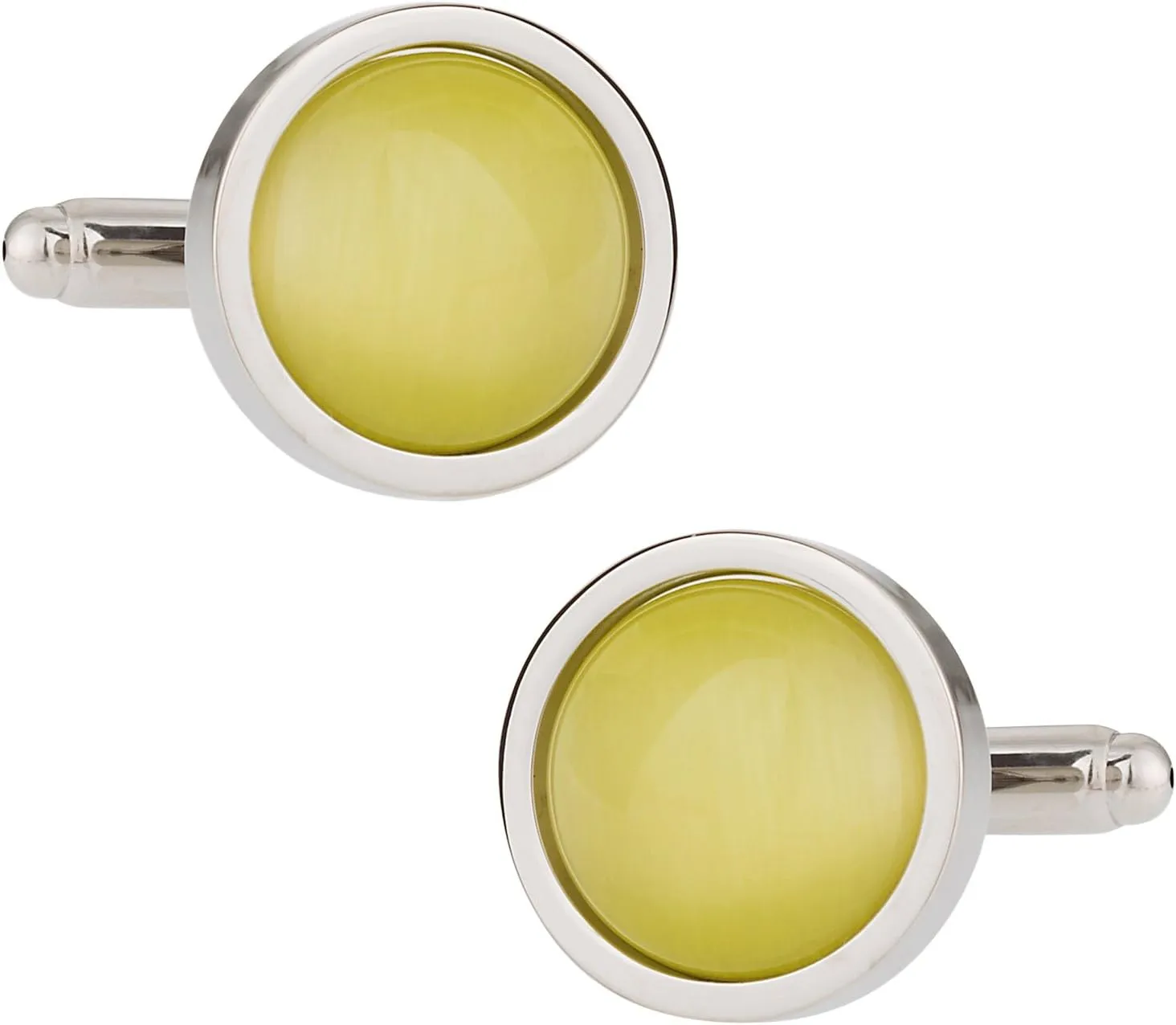 Round Yellow Catseye-Style Cufflinks with Presentation Box