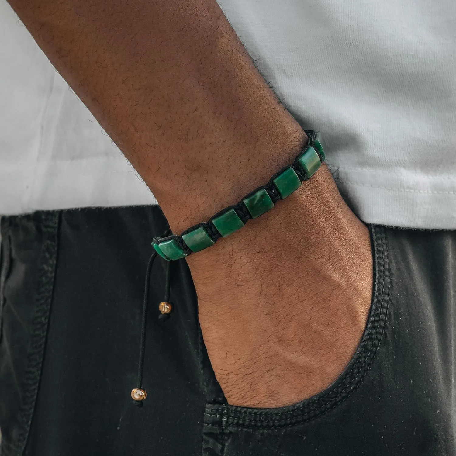 RTZN Jade Bracelet for Men  Premium Artisan Handcrafted Authentic Dark Green Jade Bracelet (Havana)