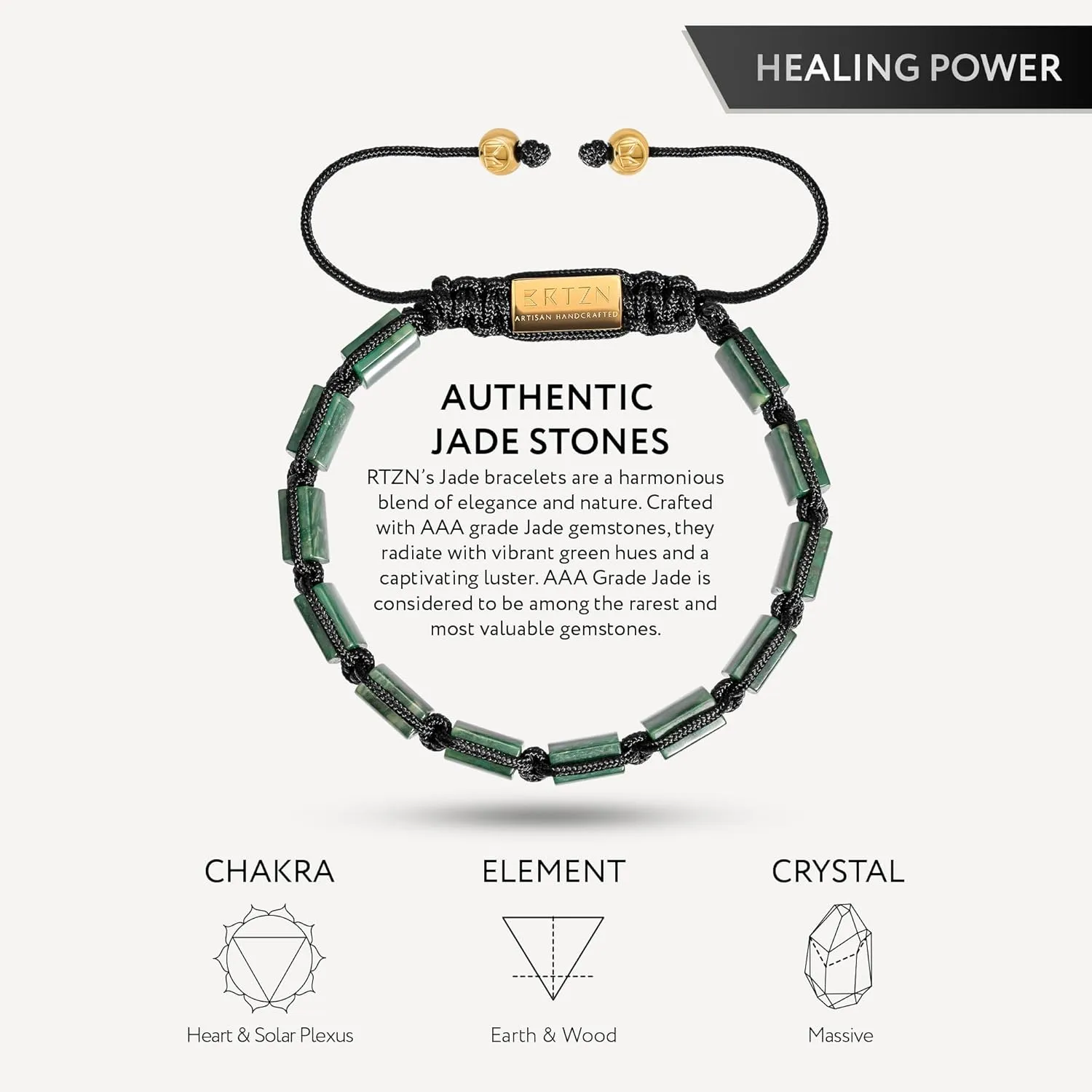 RTZN Jade Bracelet for Men  Premium Artisan Handcrafted Authentic Dark Green Jade Bracelet (Havana)