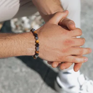RTZN Triple Protection Bracelet for Men  Premium Artisan Handcrafted Tigers Eye, Black Obsidian & Hematite Bracelet for Men & Women  6MM Beaded Spiritual Bracelets  Adjustable 6.5"8.5" (Chain Fit)
