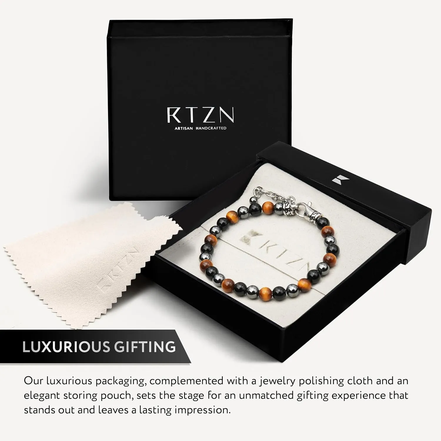 RTZN Triple Protection Bracelet for Men  Premium Artisan Handcrafted Tigers Eye, Black Obsidian & Hematite Bracelet for Men & Women  6MM Beaded Spiritual Bracelets  Adjustable 6.5"8.5" (Chain Fit)