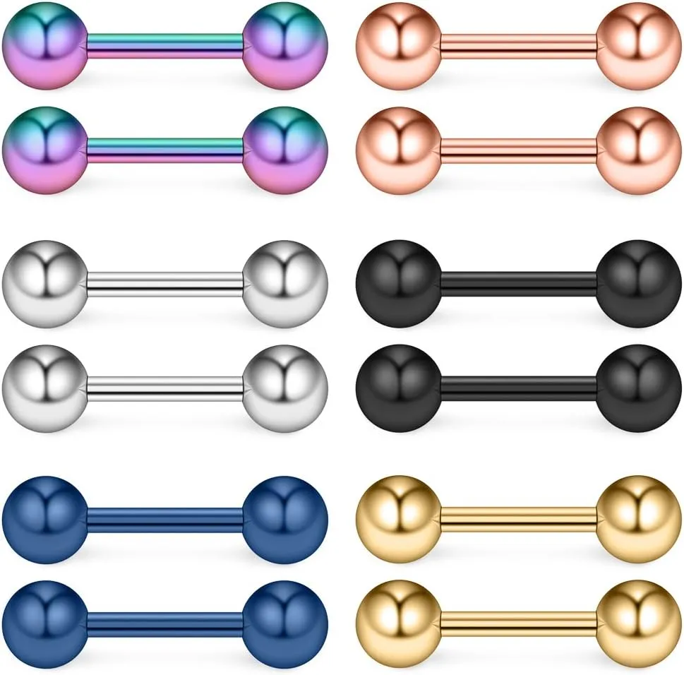 Ruifan 6Pairs 18G Mix Color Stainless Steel Polished Ball Barbell Helix Cartilage Tragus Ear Lobe Stud Earring