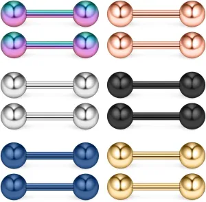 Ruifan 6Pairs 18G Mix Color Stainless Steel Polished Ball Barbell Helix Cartilage Tragus Ear Lobe Stud Earring