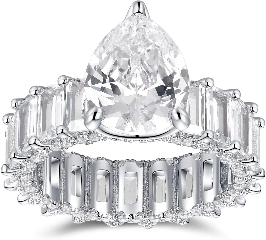 S925 Sterling Silver Ring Pear-Shaped CZ Cubic Zirconia or Gold-Plated Sterling Silver Princess Square Cut Ring, Gift Engagement Wedding Ring