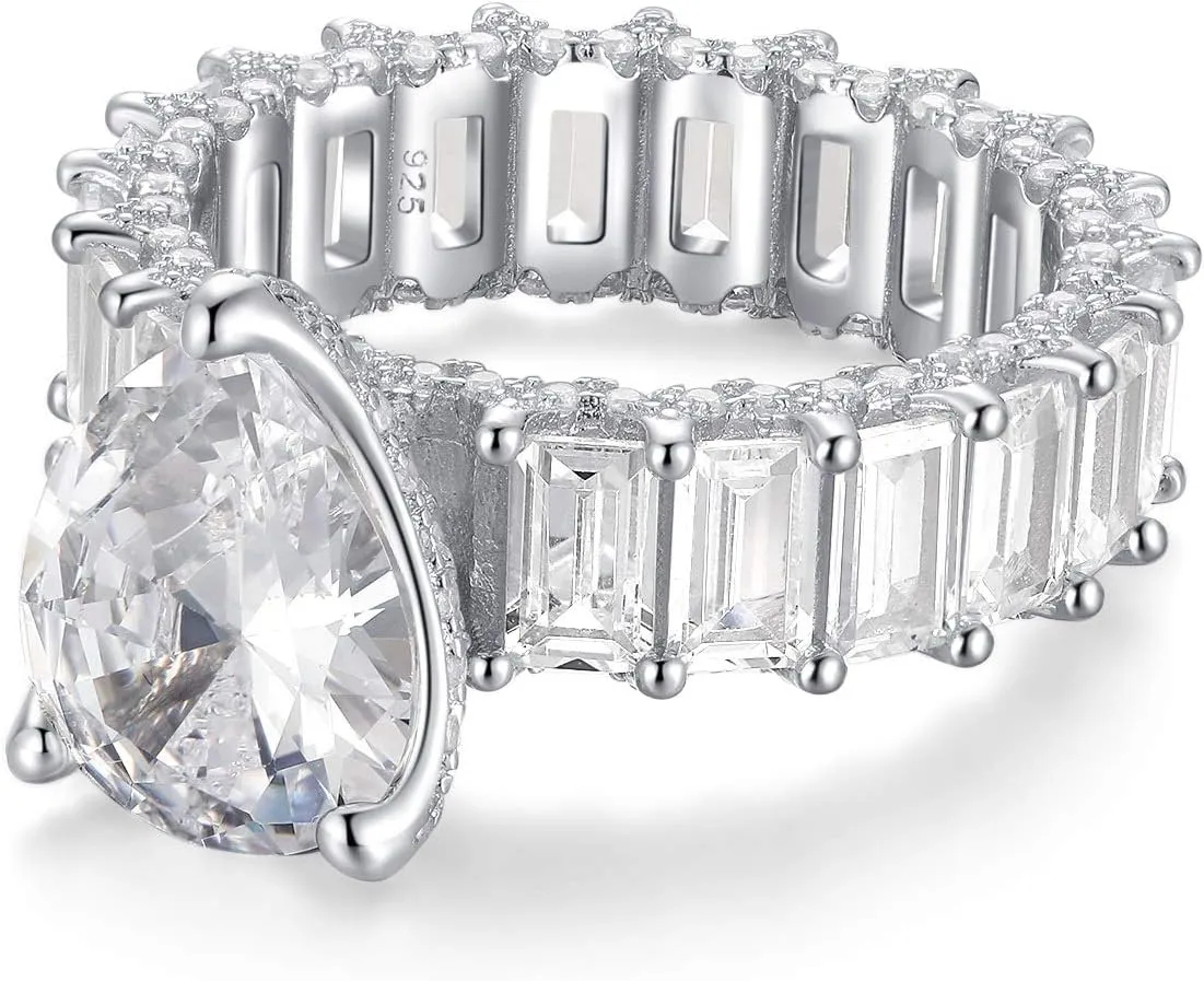 S925 Sterling Silver Ring Pear-Shaped CZ Cubic Zirconia or Gold-Plated Sterling Silver Princess Square Cut Ring, Gift Engagement Wedding Ring
