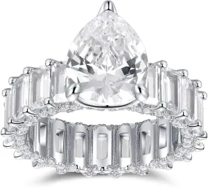 S925 Sterling Silver Ring Pear-Shaped CZ Cubic Zirconia or Gold-Plated Sterling Silver Princess Square Cut Ring, Gift Engagement Wedding Ring