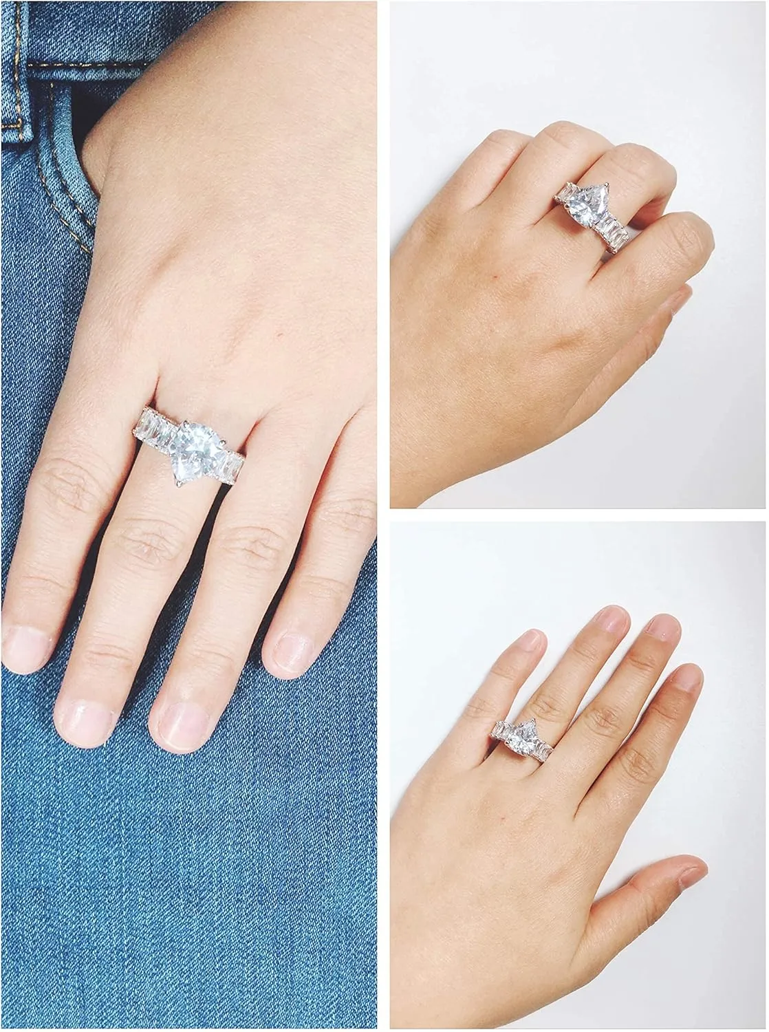 S925 Sterling Silver Ring Pear-Shaped CZ Cubic Zirconia or Gold-Plated Sterling Silver Princess Square Cut Ring, Gift Engagement Wedding Ring