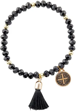 Saint Benedict Charm Bracelet with Prayer Card for Women Men Evil Protection Prayer Rosary Catholic Bracelets Religious Jewelry, 12 Pack