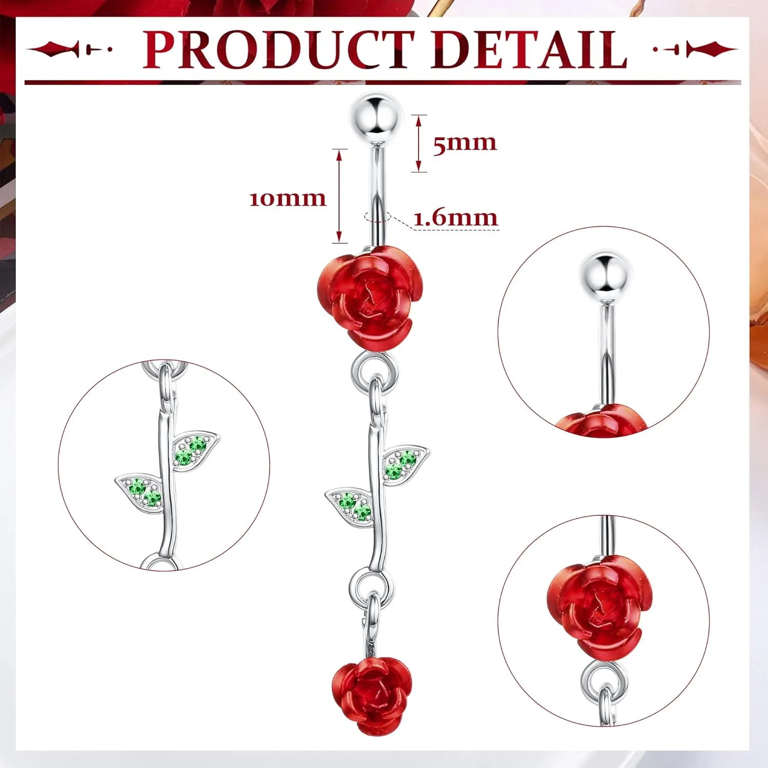 Sanfenly 14G Belly Button Rings Dangle Stainless Steel Navel Rings Pink CZ Heart Butterfly Belly Rings Dangling Belly Piercing Jewelry For Women