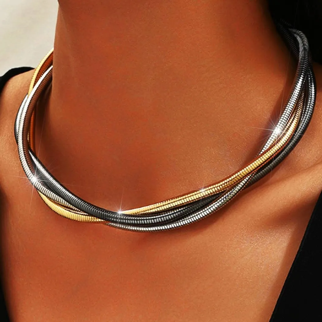 Sanke Choker Necklace Bendable Sanke Necklaces Medusa Gold Layered Necklace Jewelry for Women Halloween Costume