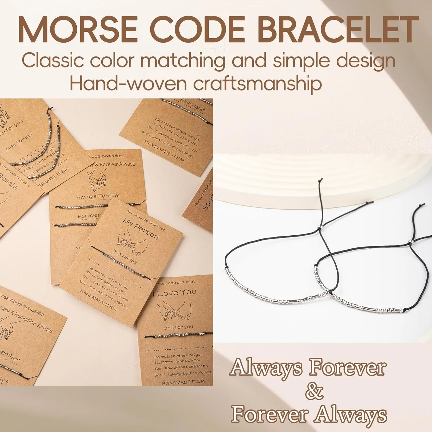 SANNYRA Morse Code Bracelet, Best Friend Matching Gifts for 2 Couples, My Person Bestie Sister I Love You Secret Message Friendship Handmade Adjustable Jewelry for Women
