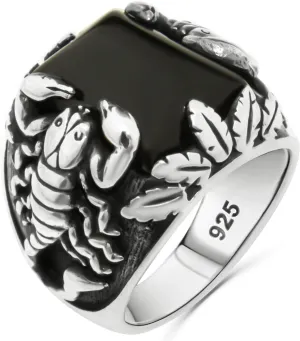 Scorpion Design Solid 925 Sterling Silver Onyx Elegant Ring for Men