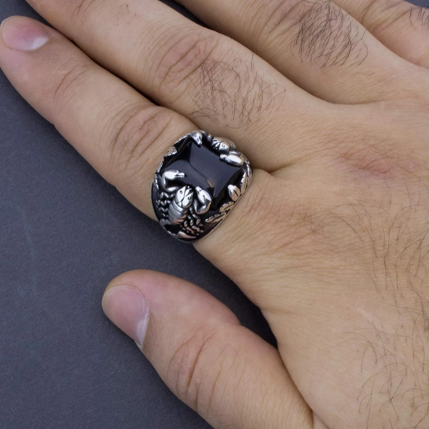 Scorpion Design Solid 925 Sterling Silver Onyx Elegant Ring for Men