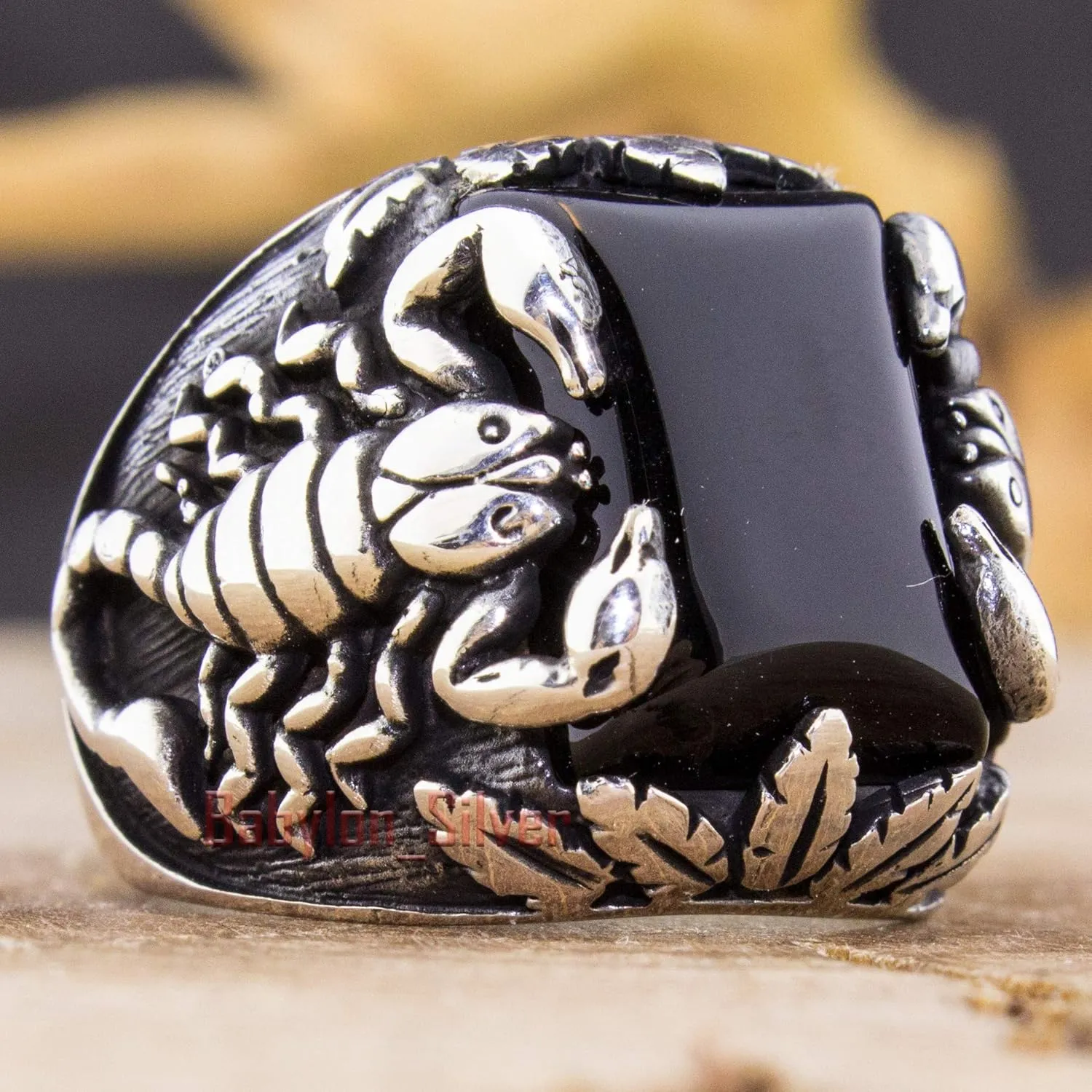 Scorpion Design Solid 925 Sterling Silver Onyx Elegant Ring for Men