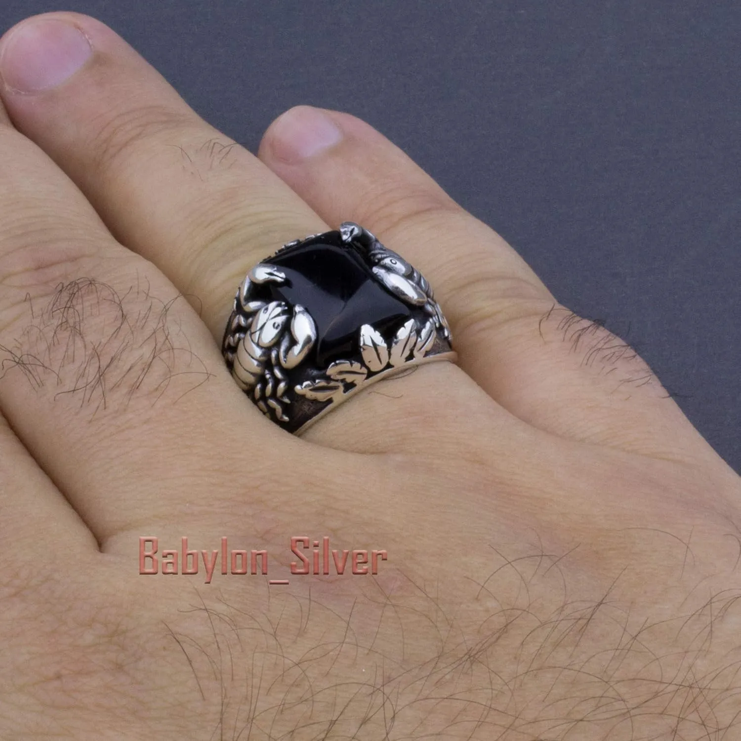Scorpion Design Solid 925 Sterling Silver Onyx Elegant Ring for Men
