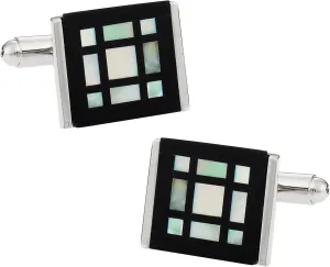 Semi-Precious Mother of Pearl Black Onyx Window Cufflinks by Cuff-Daddy
