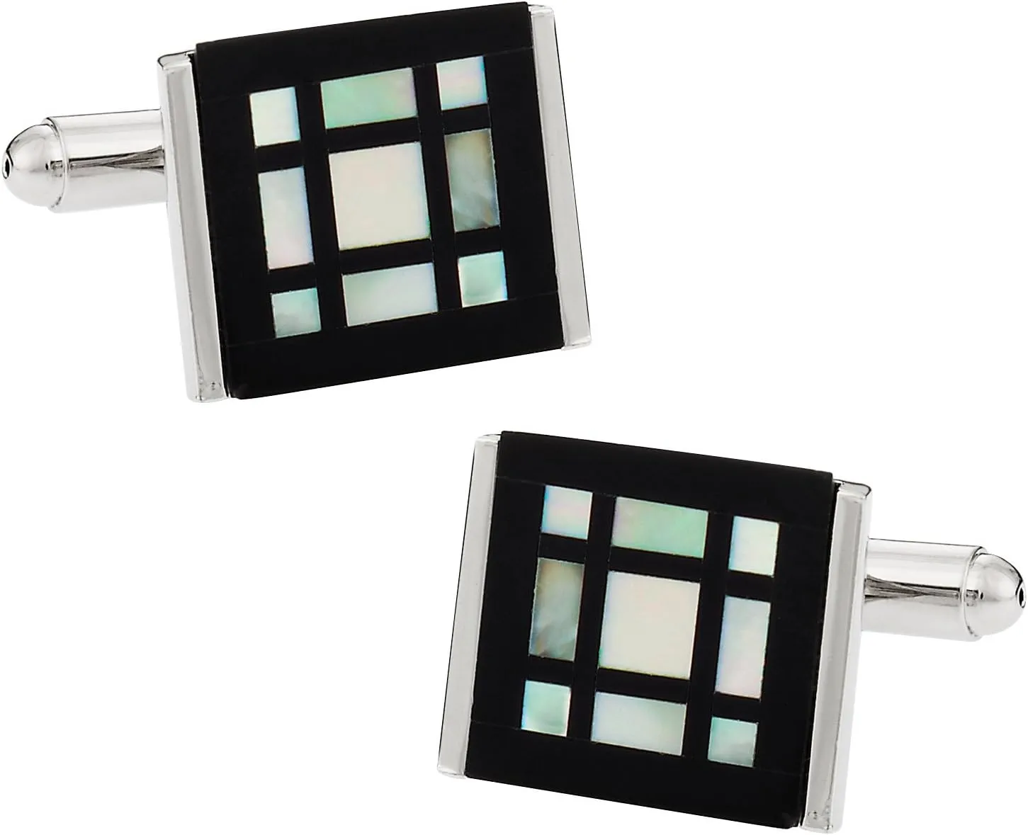 Semi-Precious Mother of Pearl Black Onyx Window Cufflinks by Cuff-Daddy